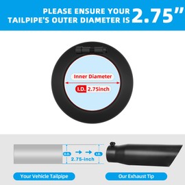 AUTOSAVER88 2.75" Inlet Black Exhaust Tip, 2.75in Inlet 3.5in Outlet 12in Overall Length Stainless Steel Powder Coated Finish Exhaust Tip, Fits 2 3/4 Inch Outside Diameter Tailpipe, Bolt On
