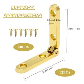 SHIYUAN 12PCS Small Hinges for Wooden Box, 90 Degree Folding Hinge Case Hinge with Screws, Gold, Metal, Modern/Classic Style