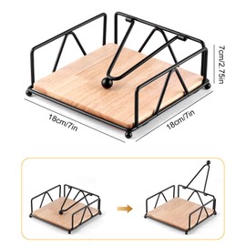 Napkin Holder with Wooden Base for Table, Metal Black Napkin Holder with Weighted Arm Modern Sturdy Cast Iron Cocktail Bar Napkin Dispender for Outdoor Picnic(Black)