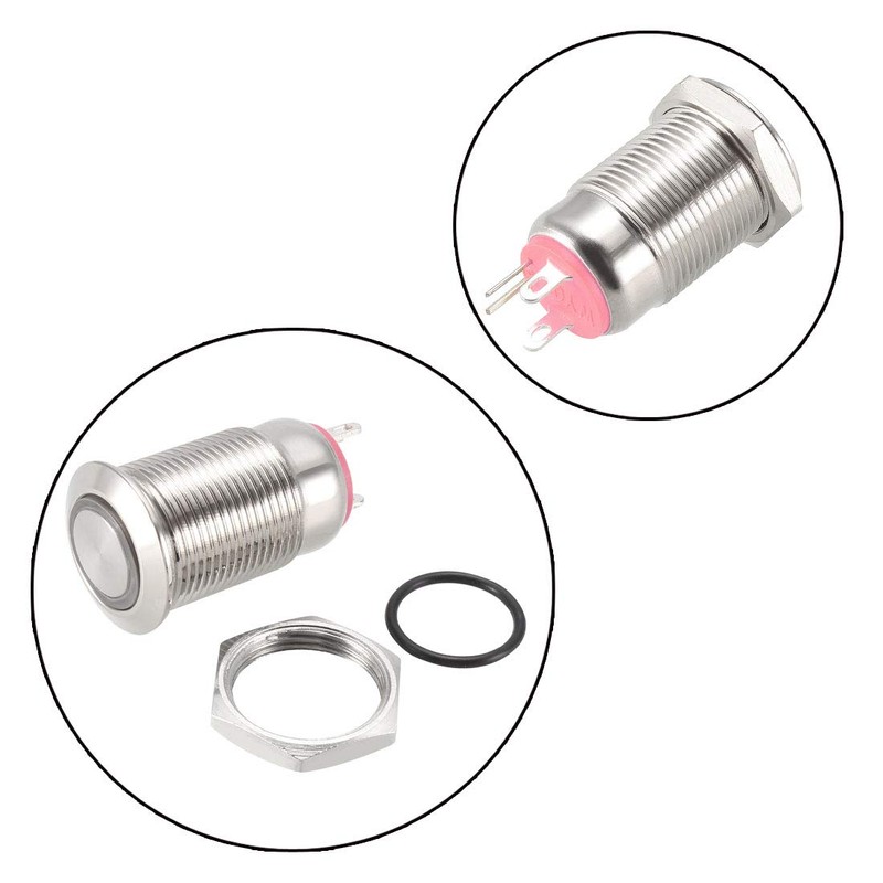 sourcing map Latching Metal Push Button Switch 12mm Mounting Dia