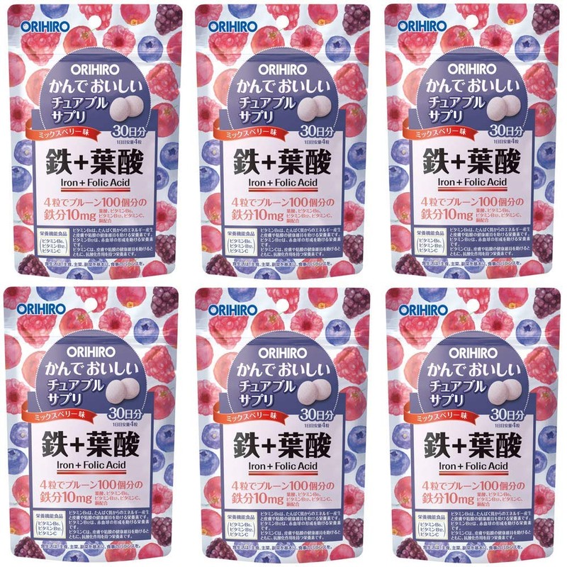 Orihiro Chewable Supplement, Iron + Folic Acid, 120 Tablets x