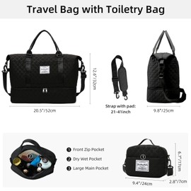 Duffle Bag for Travel Weekender Overnight Bag Women Men Carry on Duffel Bag with Shoe Compartment Travel Tote Gym Bag with Wet Pocket Workout Hospital Bags for Labor and Delivery Black