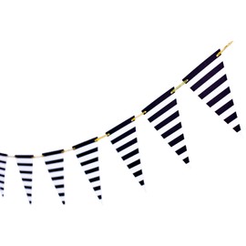 10 Feet Black Striped Banner Pirate Banner Decoration Mother's Day Supplies Pirate Party Garland Black and White Triangle Garland Flags for Birthday Party Nursery Graduation Classroom Decor 15 Pcs