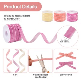 PandaHall 30 Yards Pink Velvet Ribbon Single Face Velvet Ribbons 3/8 Inch Satin Ribbon for Sewing Hairbow Making Gift Wrapping Party Wedding Decor