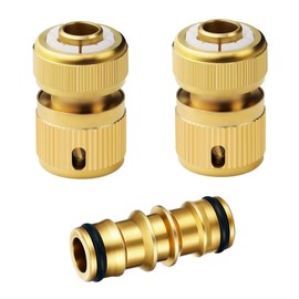 Raheem 3 Pcs 1/2" Garden Brass Hose Connector Set Hose Fitting Repair Set 2 x Quick End Connector Brass Hose Coupler and 1x Extenders Pipe Double Male Pipe Coupler for Garden, Hosepipe,Car Washing