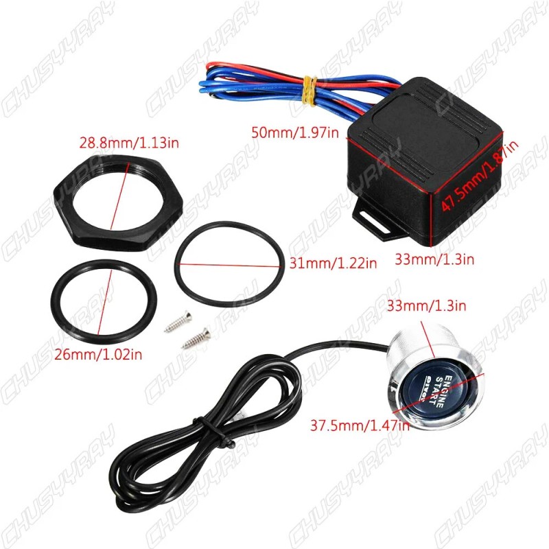 CHUSYYRAY Universal 12V Car Blue Illuminated Engine Start Switch Push