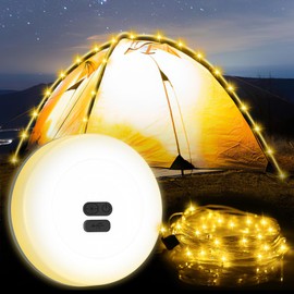ORIA Camping Fairy Lights, 2-in-1 Waterproof Camping Lights 10 m, Portable Stowable Camping Lamp, with 3 Lighting Modes, Type-C Charging, Yard Decor Fairy Lights for Outdoor Camping, Party