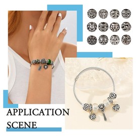 Sparkeads 66 Tibetan European Beads Antique Silver Large Hole Hollow Alloy Rondelle Metal Spacer Beads Macrame Assorted Jewelry Tibetan Style Beads for Bracelets