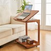 Uniclinens C-Shaped End Table with Wheels, Solid Wood Adjustable C