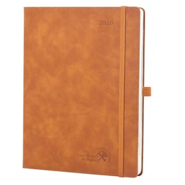 POPRUN Calendar 2026 Book Calendar Soft Cover with PU Leather, Approx. A4 (26.5 x 21.5 cm) – Diary Weekly Planner Notebook (Jan.2026-Dec.2026) with 100 GSM Paper – Brown