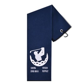 Larger Golf Towels, Funny Embroidered Golf Towel with Carabiner Clip, 24"*16" Tri-fold Waffle Pattern Golf Towel for Golf Bags to Clean Ball and Club, Golf Accessories for Men, Dad, Golfer, Dark Blue