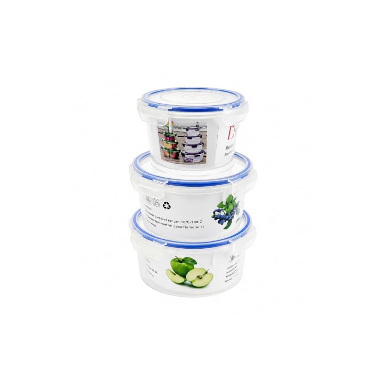 3Pk Contenedores para Alimentos, Con Tapas Sellado Antifugas