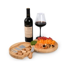 Victhur Cheese Board and Knife Set Bamboo Small Charcuterie Boards Gift Set with 4 Knives for Picnics Parties Christmas Gifts Wedding Gifts