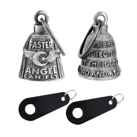 Motorcycle Bells for Bikers Guardian Angel Gremlin Bells for Motorcycle Rider Key Chain for Luck (Never Rider Faster Than Your Angel Can+Protected by Lord)