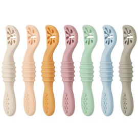 PandaEar 7 Pack Baby Spoons, Soft Silicone Self-Feeding Utensils for Babies & Toddlers, BPA-Free Silicone First Stage Training Spoon with Easy-Grip Handle