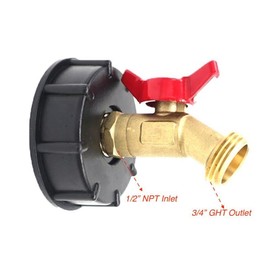275-330 Gallon IBC Tote Water Tank Adapter, 2'' Coarse Thread Hose Shut Off Valve, IBC Tote to Garden Hose Adapter 1/2” NPT w/ 3/4 GHT Brass Water Spigot Ball Valve, Hose Connector Garden Faucet