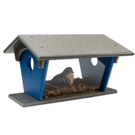 DutchCrafters Large Poly Bluebird Feeder for Mealworms with Hinged Roof and Removable Sides, Mealworm Feeder for Wild Birds, Made in USA (Gray & Blue)