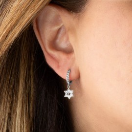 FDJ .925 Sterling Silver Jewish Chai Star Of David Cuban Link Huggie Earrings