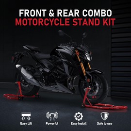 Gowintech 882Lbs Capacity Universal Motorcycle Front & Rear Combo Paddock Stand with U and L Type Adapters Red