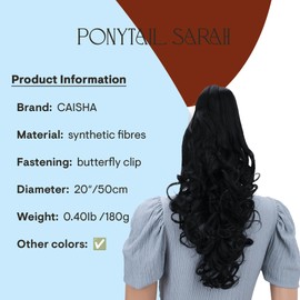 PRETTYSHOP 24" Hair Piece Pony Tail Extension Long & Voluminous Curled Wavy Heat-Resisting Div. Colours (jet black 1 H8)