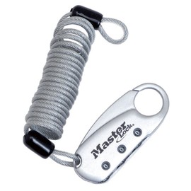 Master Lock 1559JADSLV Wire Lock, Dial, Password Setting, Coil, Carabiner Type, Bicycle Lock, Saddle Lock, Self Coiling Type, Cable Thickness 0.1 inches (3 mm), Cable Length 0.3 ft (0.9 m), Anti-Theft, Silver