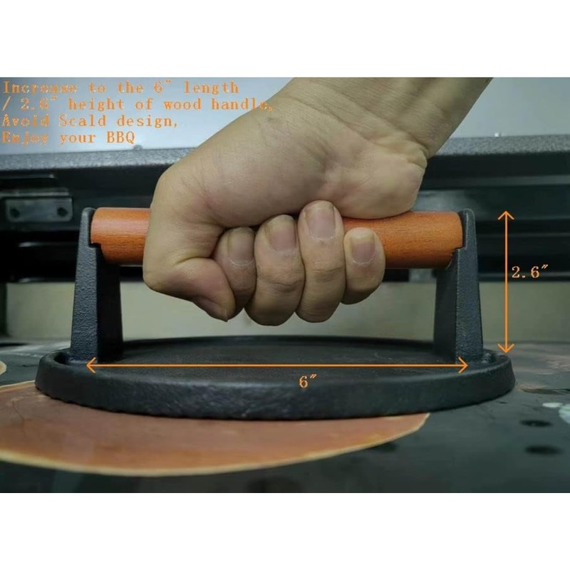 Firsgrill Cast Iron Grill Presses with Wood Handle (Round w