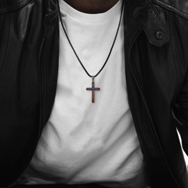 YAFEINI Black Cross Necklace Sterling Silver Cross Necklace Wood Grain Crucifix Christian Jewellery Catholic Gifts for Men