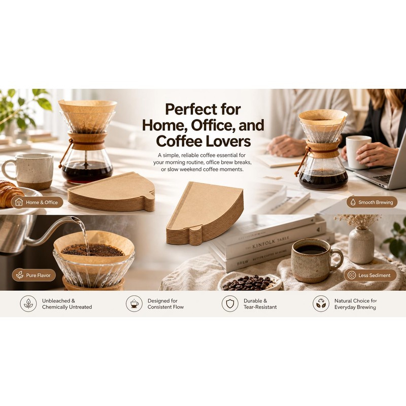 100 Pack V-Shaped Coffee Filters Natural Brown Unbleached Wood Pulp