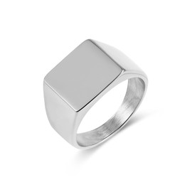 HZMAN Stainless Steel Square Signet Rings for Men Polished Thumb Ring for Dad Father Party Cocktail Jewelry Gift (Silver,12)