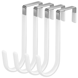 DkOvn 4/10/20 Pack Over The Door Hook, Door Hooks, White/Black Rubber Surface Prevent Scratche Door Hanger Hooks for Bathroom, Living Room, Kitchen, Hanging Clothes, Towels, Bags(4 Pack White)