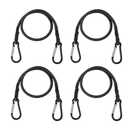 4Pcs 24 Inch Bungee Cord with Carabiner Clip, Superior Rubber Heavy Duty Straps Strong Elastic Rope for Outdoor Tent, Luggage Rack, Camping, Cargo, Bike, Transporting, Storage (Black)