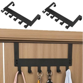 Pack of 2 Door Wardrobe Door Hooks for Hanging Hook Rack Door Coat Hook Door Jacket Holder Door Sturdy Door Hook Rail Door Coat Rack with 6 Hooks Space Saving Door Hook Rail for Entire Home, Black