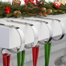 Topanke Christmas Stocking Holder,Non-Slip Stocking Holdersfor Mantlefor Fireplace Christmas Xmas Party Decoration (Silver)
