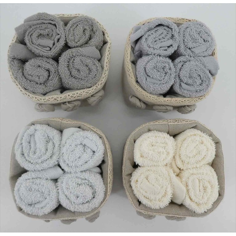 Casatessile Bathroom Lavette with Fabric Basket Set of 4 Roses