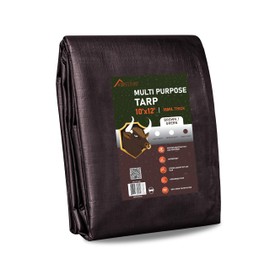 Olympia Tools Heavy Duty 18 Mil Tarp Cover with Metal Grommets and Reinforced Edges, Waterproof & UV Resistant Tarpaulin - Brown/Green - 10' x 12'