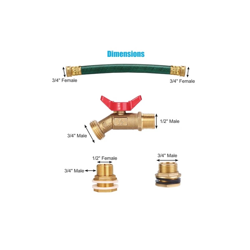WADEO Rain Barrel Spigot, Brass Rain Barrel Quarter Turn Ball