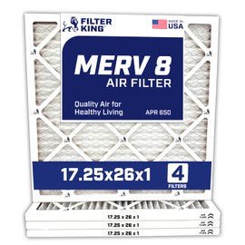 Filter King 17.25x26x1 Air Filter | 4-PACK | MERV 8 HVAC Pleated A/C Furnace Filters | MADE IN USA | Actual Size: 17.25 x 26 x .75"