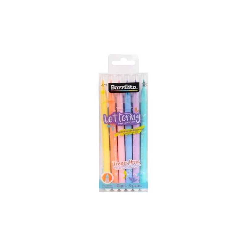Barrilito Marcadores Pastel Punta Pincel Lettering 6 Piezas