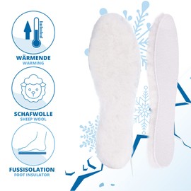 SULPO Winter Insoles - Real Sheep's Wool Insoles for Winter Shoes - Extra Thick 14.5mm Lambskin Soles - Thermal Shoe Insoles with Natural Sheep's Wool & Polyester Bottom - Sizes 3-12 1 Pair, beige