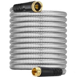 Garden Hose 8 ft, Stainless Steel Metal Garden Hose with Brass Fittings, Heavy Duty Water Hose, Kink Free and Flexible, Puncture Resistant, Crush Resistant