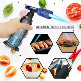 Molgoc Butane Torch with Anti-scalding Device,Stainless Steel Protective Cover,Refillable Kitchen Torch Lighter,Adjustable Flame Guard. (Butane Gas Not Included,Blue Plus) (Blue Plus)