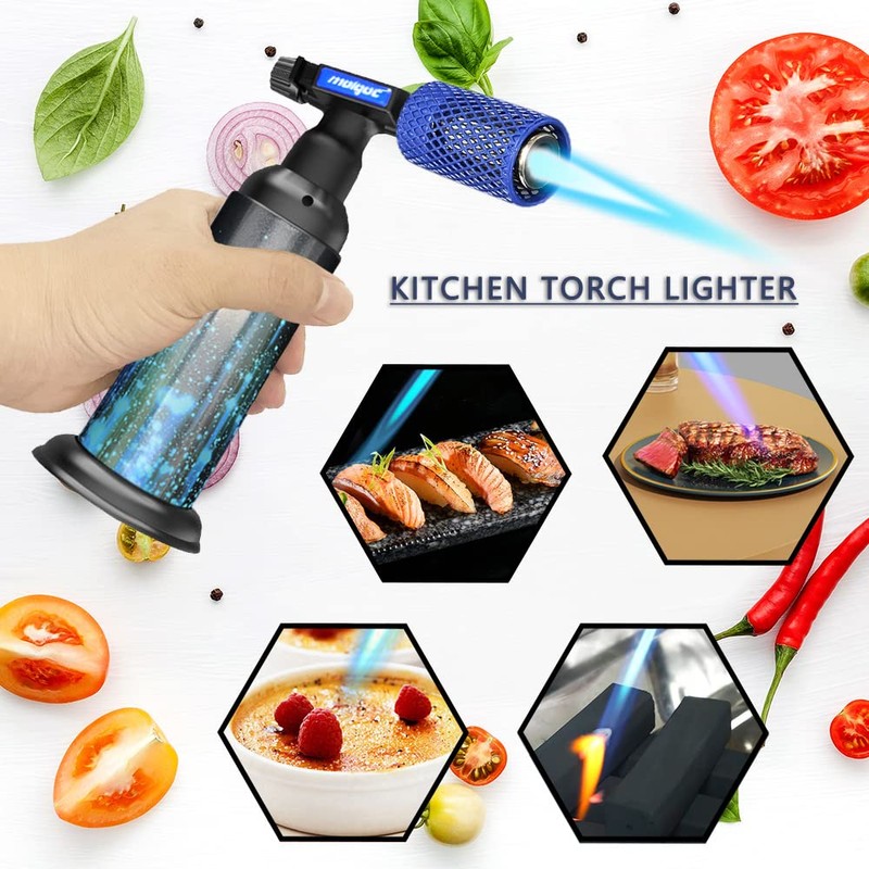 Molgoc Butane Torch with Anti-scalding Device,Stainless Steel Protective Cover,Refillable Kitchen