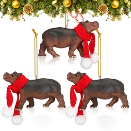 Bucherry 3 Pcs Hippopotamus Tiny Miniature Christmas Tree Ornament Hippo Gifts for Hippo Lovers Hippopotamus Ornaments for Christmas Tree Home Decorations