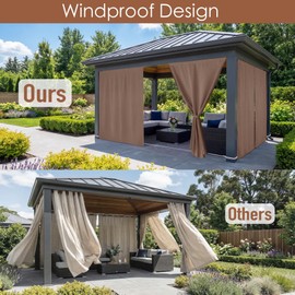 RYB HOME No-Rod Windproof Outdoor Curtains for Patio Waterproof with Adhesive Tape & Back Tab Bottom, Sun Blocking Privacy Curtains with Rope for Gazebo Porch Pergola, Mocha, W 52 x L 108, 2 Panels