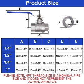 ZHMEINA 1/2" NPT Female Full Port Ball Valve, 304 Stainless Steel Ball Valves Heavy Duty Shut Off Valve for Water Oil, and Gas with Blue Locking Handle (1000 WOG), 1 Pack