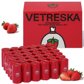 VETRESKA Strawberry Scented Dog Poop Bags, Leak Proof, Extra Thick and Large Pet Waste Bags for Dogs Walking and Cat Litter, 36 Refill Rolls, 540 Bags, Red