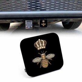 Beabes Queen Bee Hitch Tube Cover 2 Inch Gold Embroidery Bumblebee Crown Bee Rubber Receiver Tube Hitch Plug for Cars, Square Hitch Box Towing Hitch Plug Covers