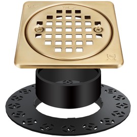Champagne Bronze 4 inch Drain Grate Kit, Shower Drain Compatible with Schluter Kerdi Drain Flange, Removable Square Floor Drain with Adjustable Collar,with ABS Flange-SUS304 Stainless Steel Grate