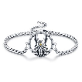 YEESIA Egyptian Anubis Bracelet 925 Oxidized Silver Anubis God of the Underworld Bracelet Amulet Bracelet, Sterling Silver
