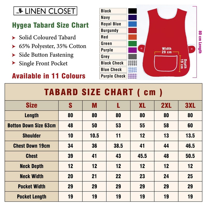 LINEN CLOSET Womens Tabards with Pockets for Men Ladies Cleaning